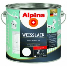 Эмаль алкидная ALPINA Weisslack белая глянцевая 2,5л